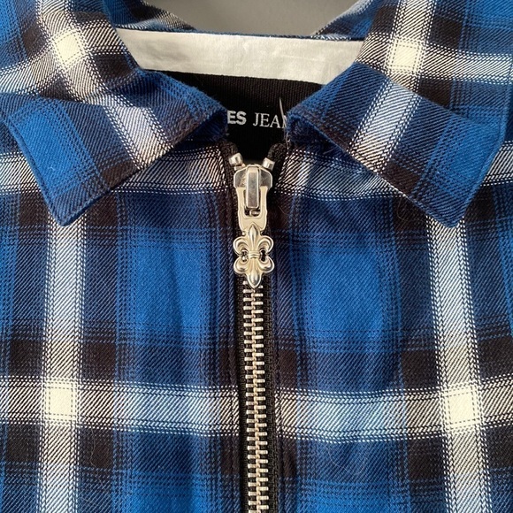 The Kooples Plaid Zip Shirt Small Blue Checkered Short Sleeve Grunge Streetwear - Picture 13 of 13